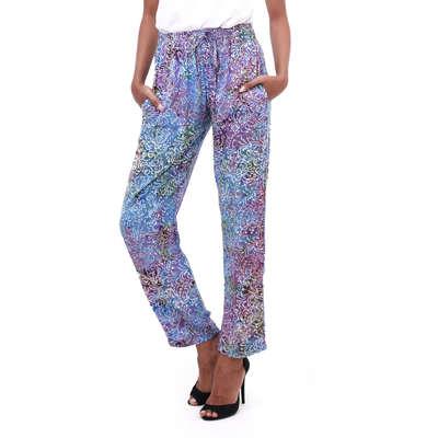 Batik rayon pants, 'Rainbow Clouds' - Hand-Stamped Batik Rayon Pants from Bali