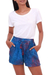 Batik rayon shorts, 'Rainy at Dawn' - Blue and Red Batik Rayon Shorts from Bali thumbail