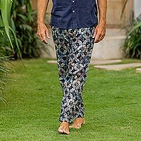 Pantalones de estar por casa de algodón para hombre, 'Dawn Fireworks' - Pantalones de estar por casa de algodón con motivo circular para hombre de Bali