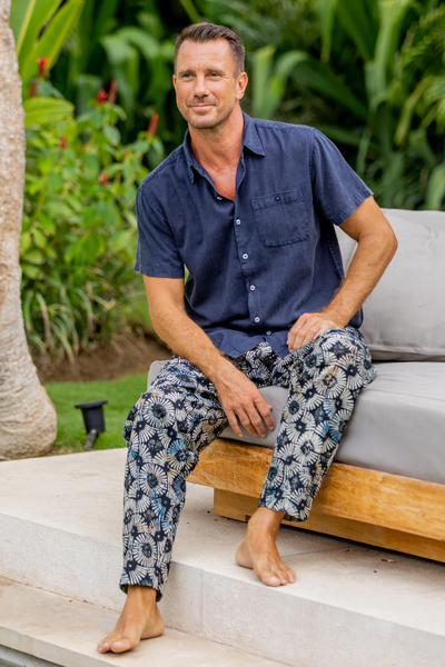 Men's cotton lounge pants, 'Dawn Fireworks' - Circular Motif Men's Cotton Lounge Pants from Bali