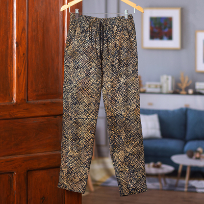 Printed Men's Cotton Pants in Brown from Bali - Faraway Stars | NOVICA