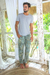 Men's cotton lounge pants, 'Forest Pebbles' - Verdant Hand-Printed Cotton Pants from Bali (image 2b) thumbail