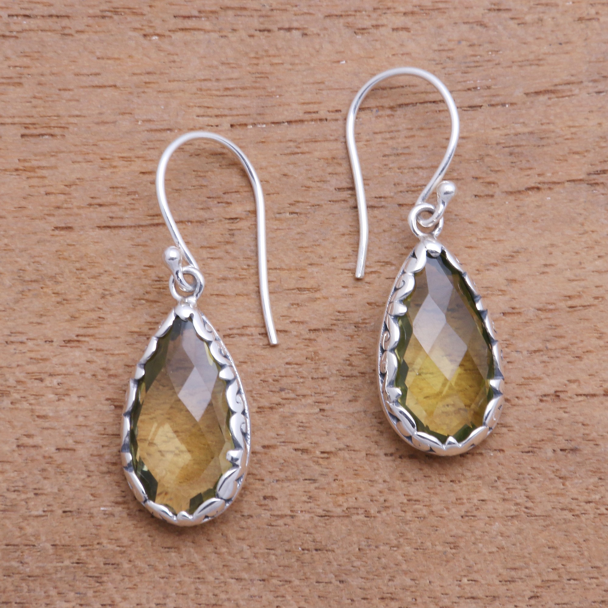6 Carat Yellow Quartz Dangle Earrings From Bali Lemon Dew 6 Carat Yellow Quartz Dangle Earrings From Bali Lemon Dew