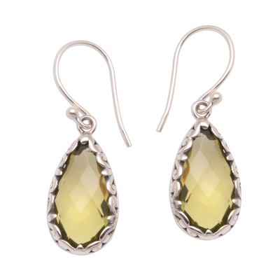Quartz dangle earrings, 'Lemon Dew' - 6-Carat Yellow Quartz Dangle Earrings from Bali