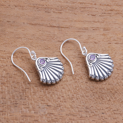 Amethyst dangle earrings, 'Seashore Shells' - Seashell-Shaped Amethyst Dangle Earrings from Bali