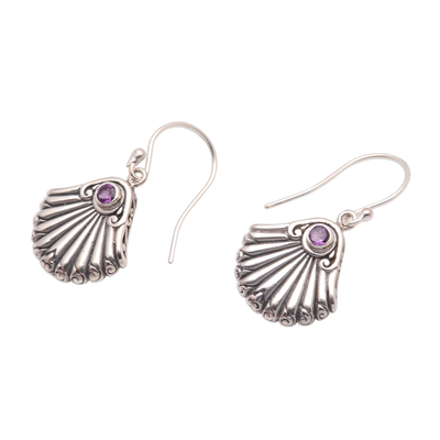 Amethyst dangle earrings, 'Seashore Shells' - Seashell-Shaped Amethyst Dangle Earrings from Bali