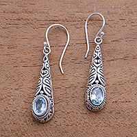 Blue topaz dangle earrings, 'Regal Order'