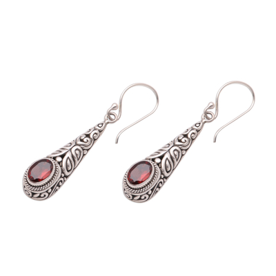 Garnet dangle earrings, 'Regal Order' - 2-Carat Oval Garnet Dangle Earrings from Bali