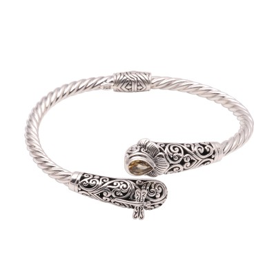 Citrine cuff bracelet, 'Dragonfly Intrigue' - Dragonfly Citrine Cuff Bracelet from Bali