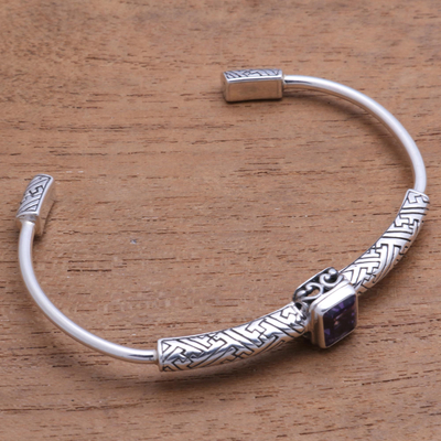 Amethyst cuff bracelet, 'Gemstone Imagination' - 2-Carat Amethyst Cuff Bracelet from Bali
