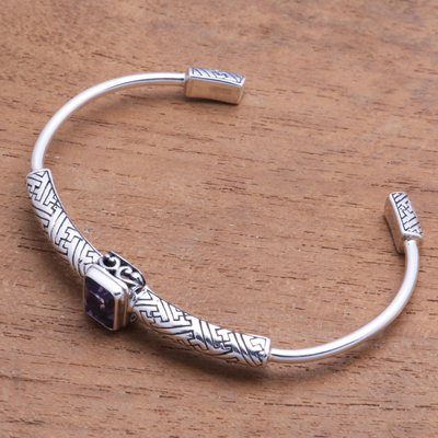 Amethyst cuff bracelet, 'Gemstone Imagination' - 2-Carat Amethyst Cuff Bracelet from Bali