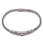 Gold accented blue topaz pendant bracelet, 'Single Eye' - 18k Gold Accented Blue Topaz Pendant Bracelet from Bali