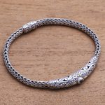 Gold accented blue topaz pendant bracelet, 'Single Eye' - 18k Gold Accented Blue Topaz Pendant Bracelet from Bali