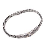 Gold accented blue topaz pendant bracelet, 'Single Eye' - 18k Gold Accented Blue Topaz Pendant Bracelet from Bali