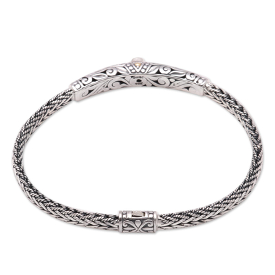 Gold-accented amethyst pendant bracelet, 'Single Eye' - 18k Gold-Accented Amethyst Pendant Bracelet from Bali