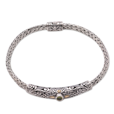 Gold-accented peridot pendant bracelet, 'Single Eye' - 18k Gold-Accented Peridot Pendant Bracelet from Bali