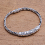 Gold accented sterling silver pendant bracelet, 'Lined Beauty' - Sterling Silver Pendant Bracelet with Gold Accents