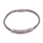 Gold accented sterling silver pendant bracelet, 'Lined Beauty' - Sterling Silver Pendant Bracelet with Gold Accents