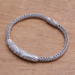 Gold accented sterling silver pendant bracelet, 'Lined Beauty' - Sterling Silver Pendant Bracelet with Gold Accents