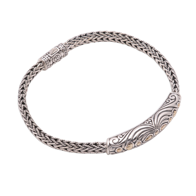 Gold accented sterling silver pendant bracelet, 'Lined Beauty' - Sterling Silver Pendant Bracelet with Gold Accents