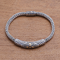 Gold accented sterling silver pendant bracelet, 'Imperial Beauty' - 18k Gold Accented Sterling Silver Pendant Bracelet from Bali