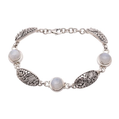 Rainbow moonstone link bracelet, 'Rainbow Shield' - Rainbow Moonstone Link Bracelet from Bali