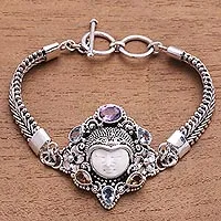 Pulsera colgante de piedras preciosas múltiples, 'Guardián del arco iris' - Pulsera colgante de piedras preciosas y huesos múltiples de Bali