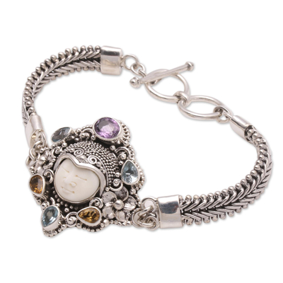Multi-Gemstone and Bone Pendant Bracelet from Bali - Guardian of the ...