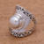 Cultured pearl cocktail ring, 'Mountaintop in White' - White Cultured Pearl Cocktail Ring Crafted in Bali (image 2d) thumbail