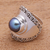 Cultured pearl cocktail ring, 'Mountaintop in Peacock' - Peacock Cultured Pearl Cocktail Ring Crafted in Bali (image 2d) thumbail