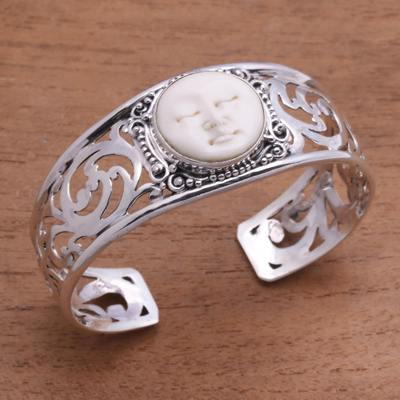 Sterling silver and bone cuff bracelet, 'Ocean Soul' - Sterling Silver and Bone Cuff Bracelet from Bali
