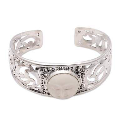 Sterling silver and bone cuff bracelet, 'Ocean Soul' - Sterling Silver and Bone Cuff Bracelet from Bali