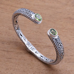 Peridot cuff bracelet, 'Treasure Trove' - Peridot Scroll and Rope Pattern Cuff Bracelet from Bali