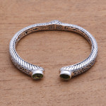 Peridot cuff bracelet, 'Treasure Trove' - Peridot Scroll and Rope Pattern Cuff Bracelet from Bali