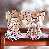 Wood decorative accents, 'Sitting Angels' (pair) - Wood Angel Decorative Accents from Bali (Pair)