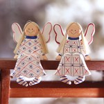 Wood decorative accents, 'Sitting Angels' (pair) - Wood Angel Decorative Accents from Bali (Pair)