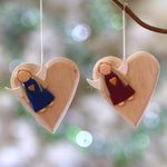Wood ornaments, 'Heart of Angels' (pair) - Heart-Shaped Albesia Wood Angel Ornaments from Bali (Pair)