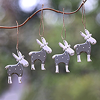 Wood ornaments, Winter Goats in Grey (set of 4)