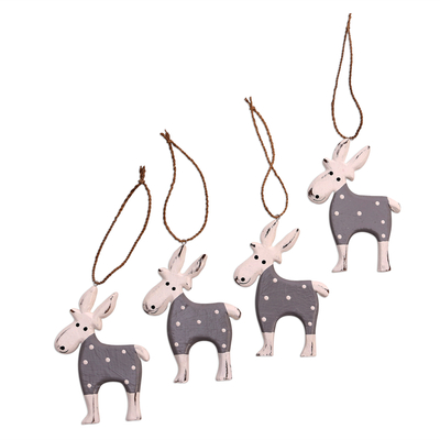 Wood ornaments, 'Winter Goats in Grey' (set of 4) - Wood Goat Ornaments in Grey from Bali (Set of 4)