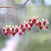 Wood ornaments, 'Angels Giving Love' (set of 5)