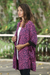 Cotton and rayon blend robe, 'Rose Coral' - Cotton and Rayon Blend Robe in Rose and Navy from Bali thumbail