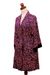 Cotton and rayon blend robe, 'Rose Coral' - Cotton and Rayon Blend Robe in Rose and Navy from Bali (image 2c) thumbail