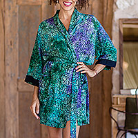 Cotton and rayon blend robe, 'Seaweed Bubble'