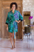 Cotton and rayon blend robe, 'Seaweed Bubble' - Bubble Motif Cotton and Rayon Blend Robe from Bali thumbail