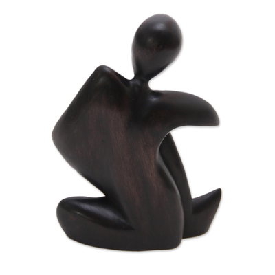Wood sculpture, 'Deep Thinking' - Abstract Black Suar Wood Sculpture from Indonesia