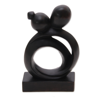 Wood sculpture, 'Caring Couple' - Abstract Romantic Black Suar Wood Sculpture from Indonesia
