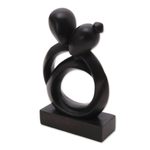 Wood sculpture, 'Caring Couple' - Abstract Romantic Black Suar Wood Sculpture from Indonesia