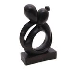 Wood sculpture, 'Caring Couple' - Abstract Romantic Black Suar Wood Sculpture from Indonesia