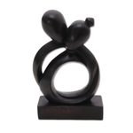 Wood sculpture, 'Caring Couple' - Abstract Romantic Black Suar Wood Sculpture from Indonesia