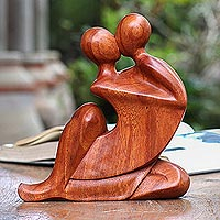Wood sculpture, 'Act of Love' - Abstract Romantic Suar Wood Sculpture from Indonesia